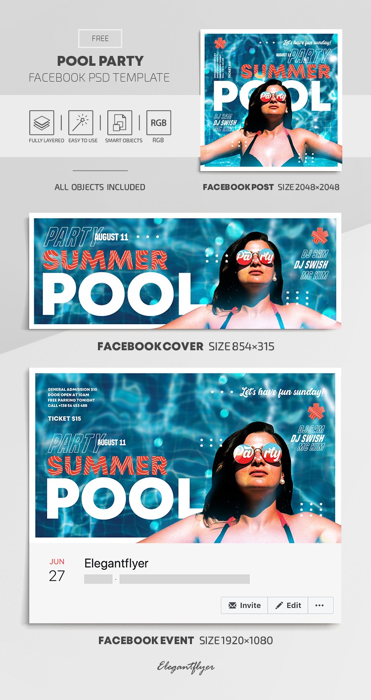 Fête de la piscine Facebook by ElegantFlyer
