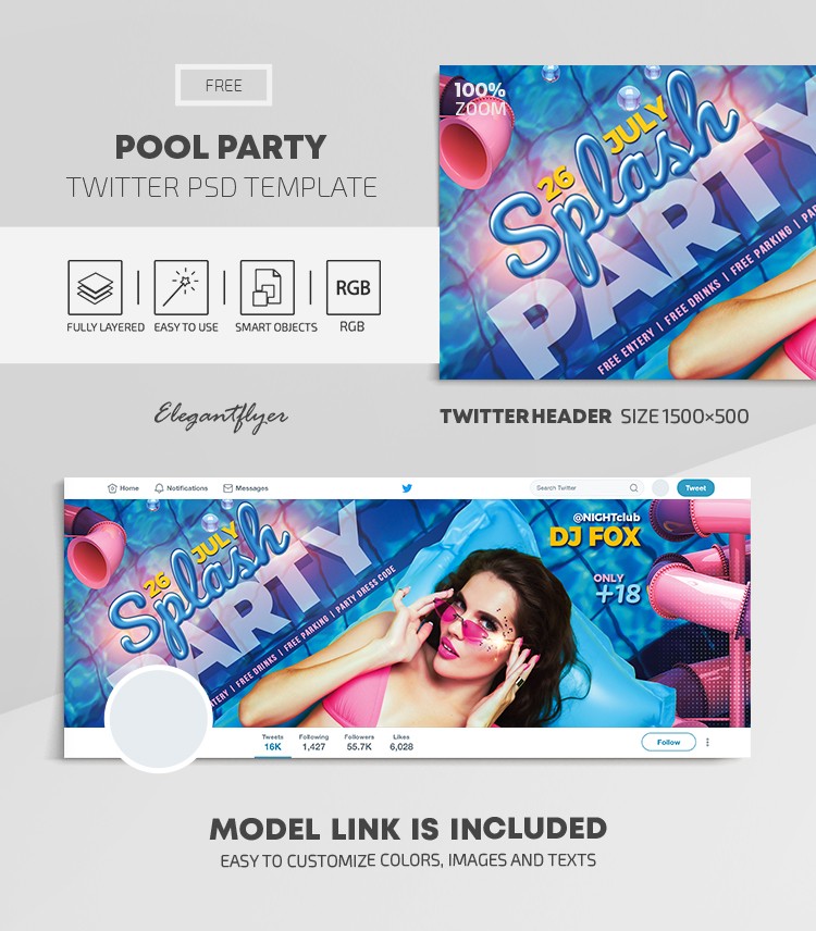 Pool Party Twitter -> Festa in piscina su Twitter by ElegantFlyer
