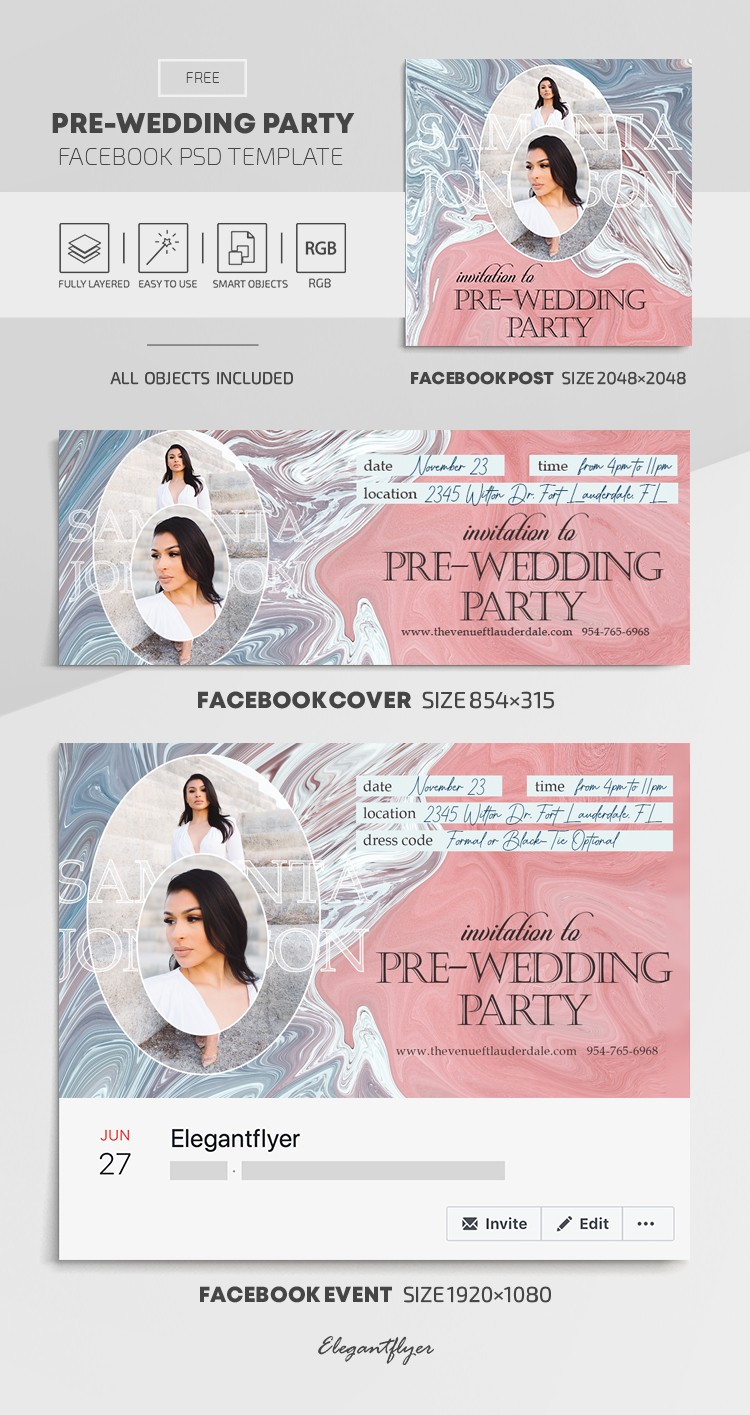 Pre-Wedding Party Facebook should be translated to "Vor-Hochzeitsparty Facebook." by ElegantFlyer