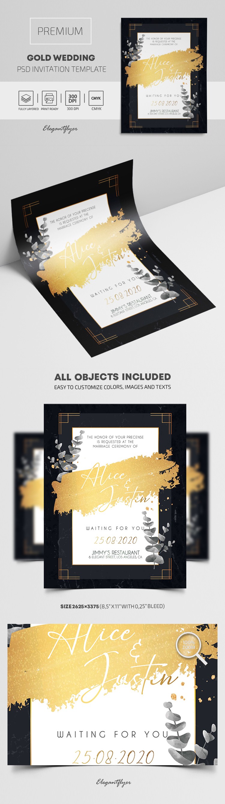 Convite de Casamento Dourado by ElegantFlyer