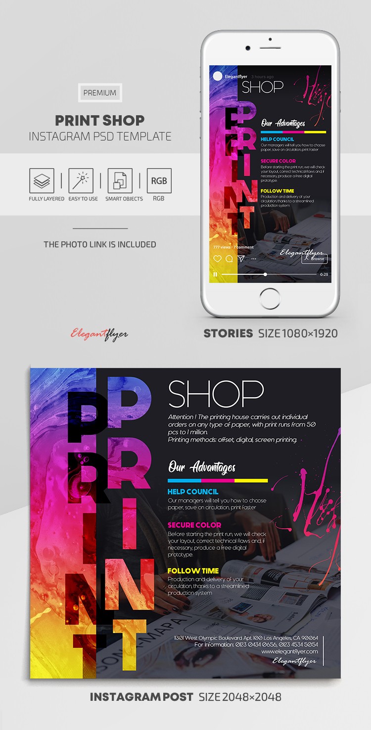 Multicolor Colorful Print Shop Instagram Premium Social Media Template PSD