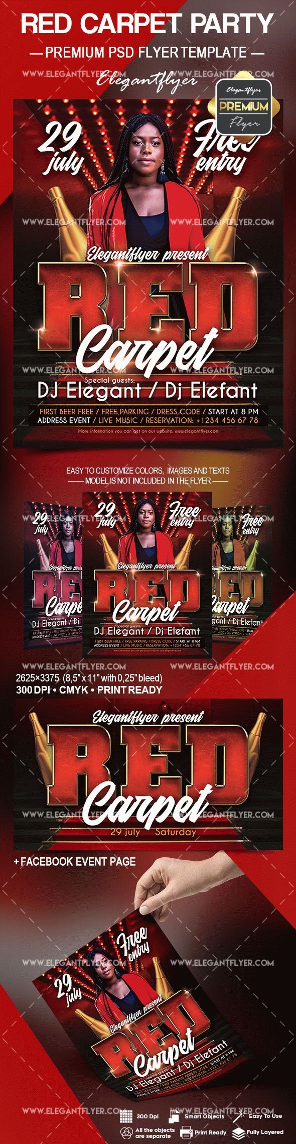 Red Creative Red Carpet Party Premium Flyer Template PSD | by Elegantflyer