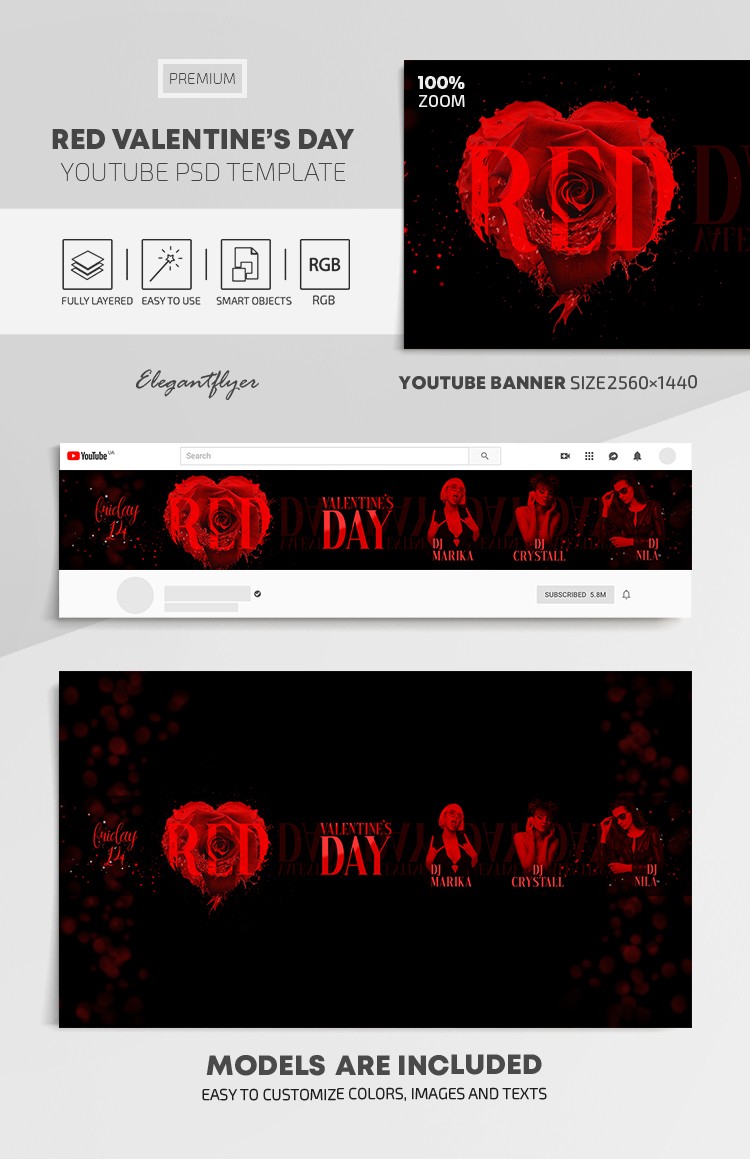 Día de San Valentín Youtube Rojo by ElegantFlyer