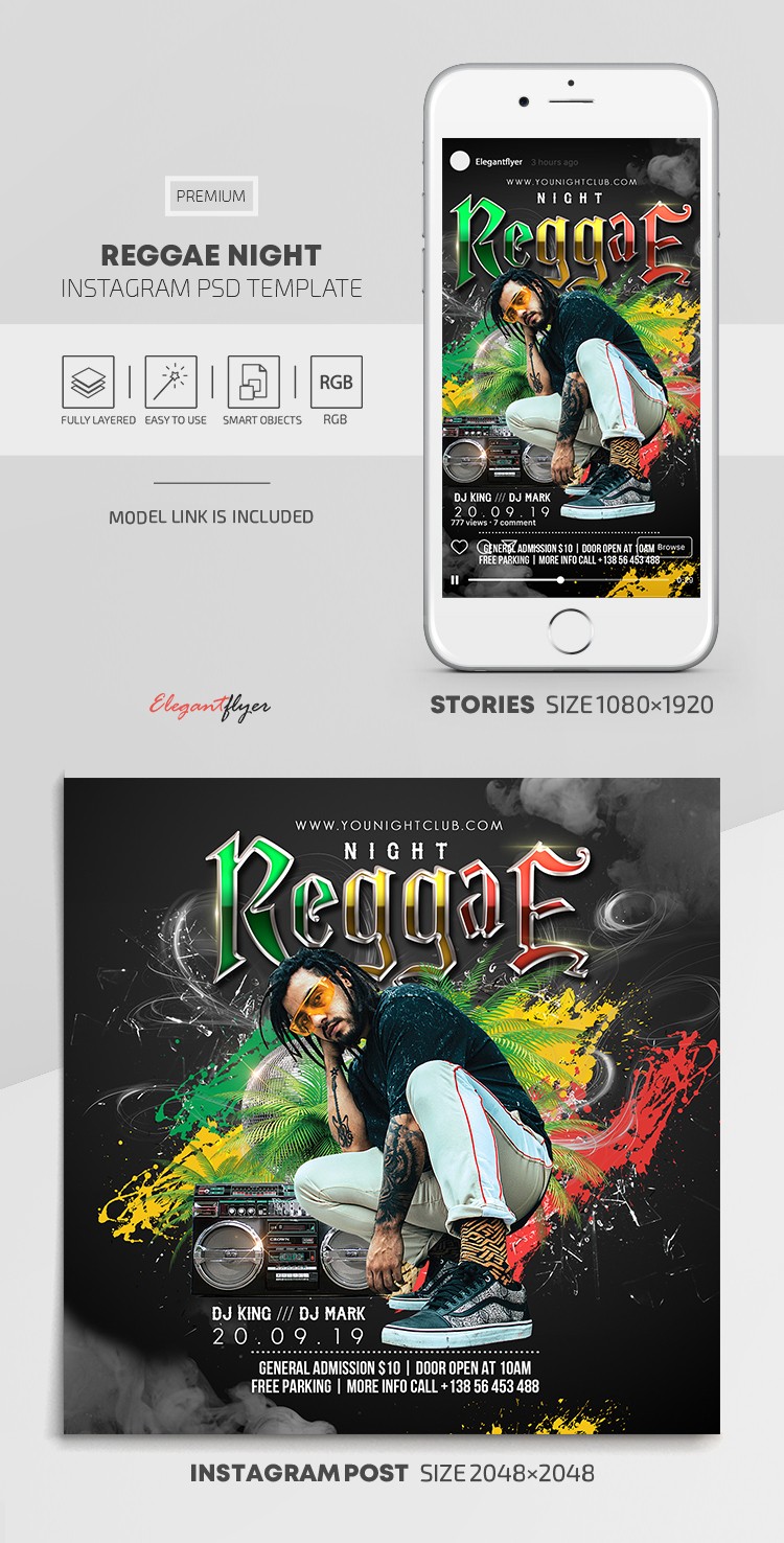 Noche de Reggae en Instagram by ElegantFlyer