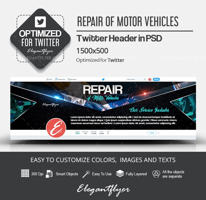 Reparación de vehículos motorizados en Twitter by ElegantFlyer