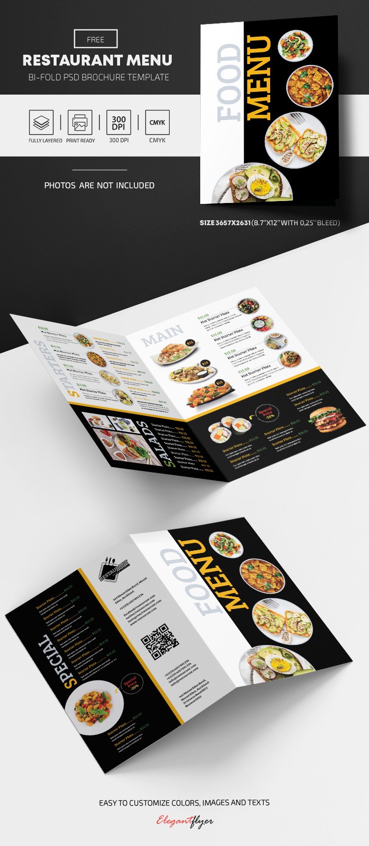 Restaurant Menu Stylish Bi-Fold Brochure by ElegantFlyer