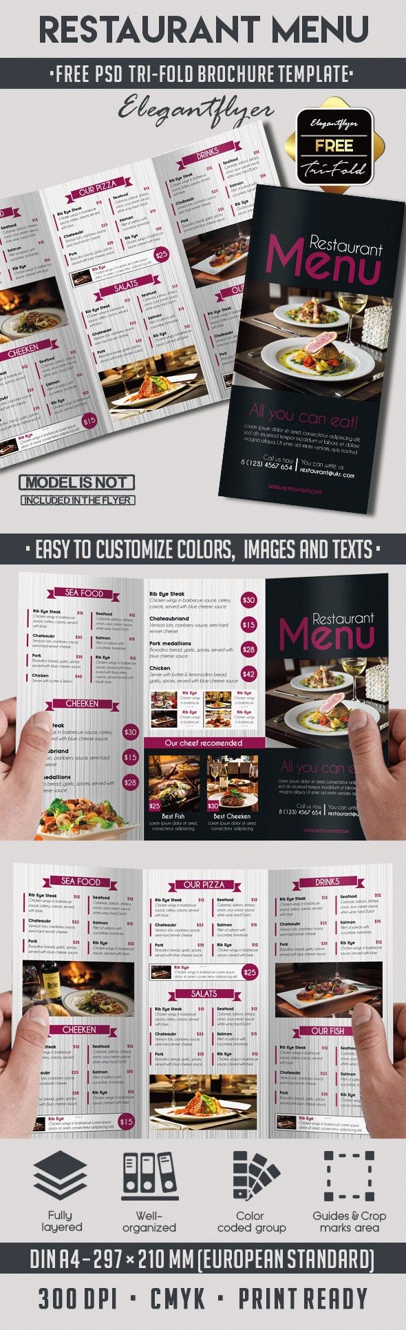 Modello di brochure per il menu di un ristorante. by ElegantFlyer