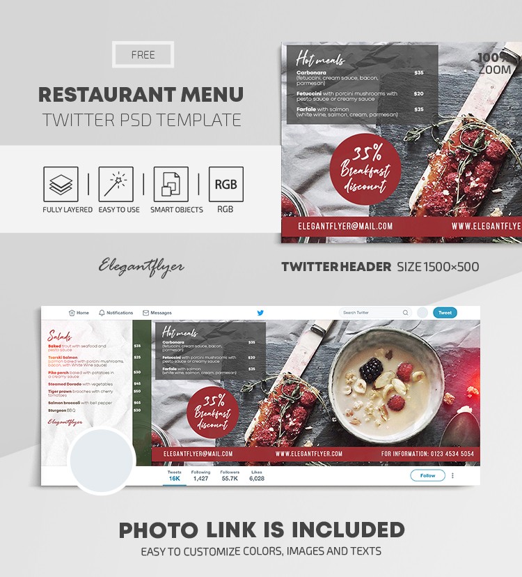 Restaurant Menu Twitter by ElegantFlyer