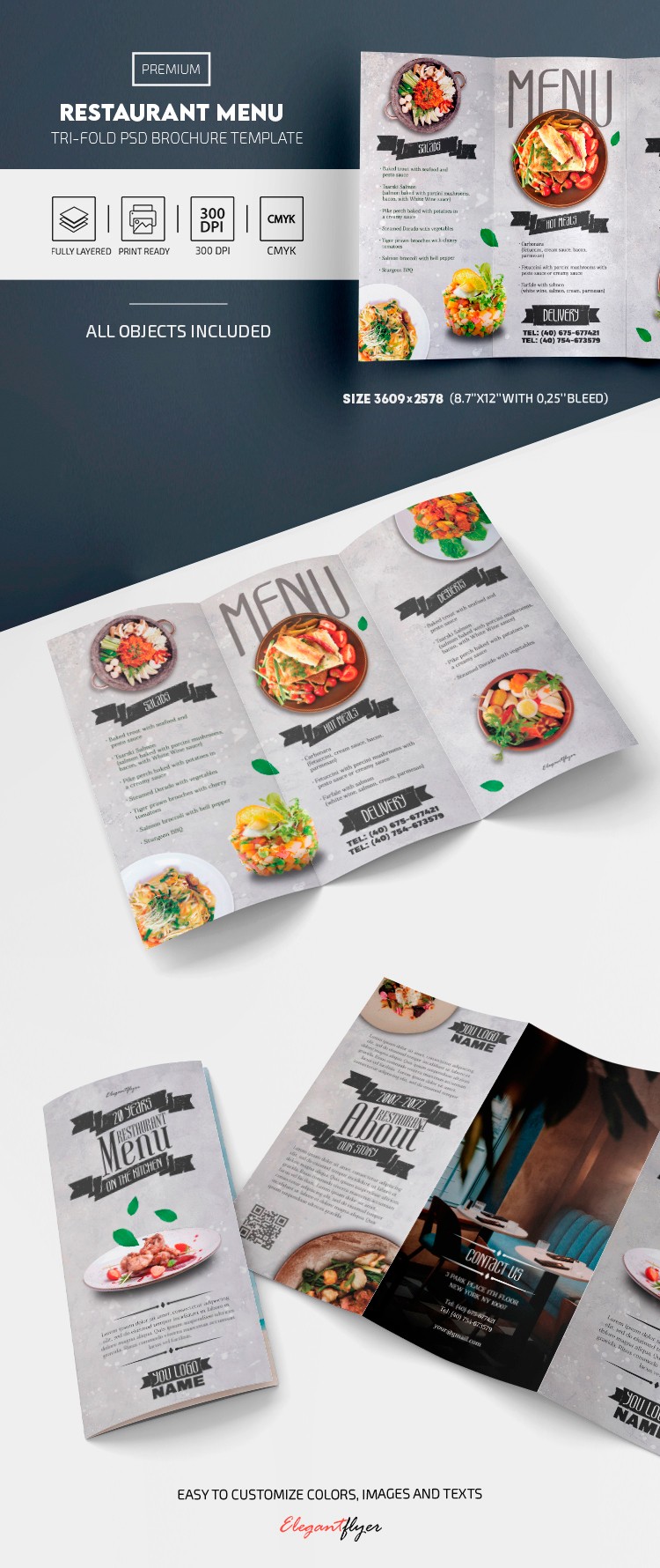 Restaurant Menu Tri-Fold Brochure by ElegantFlyer