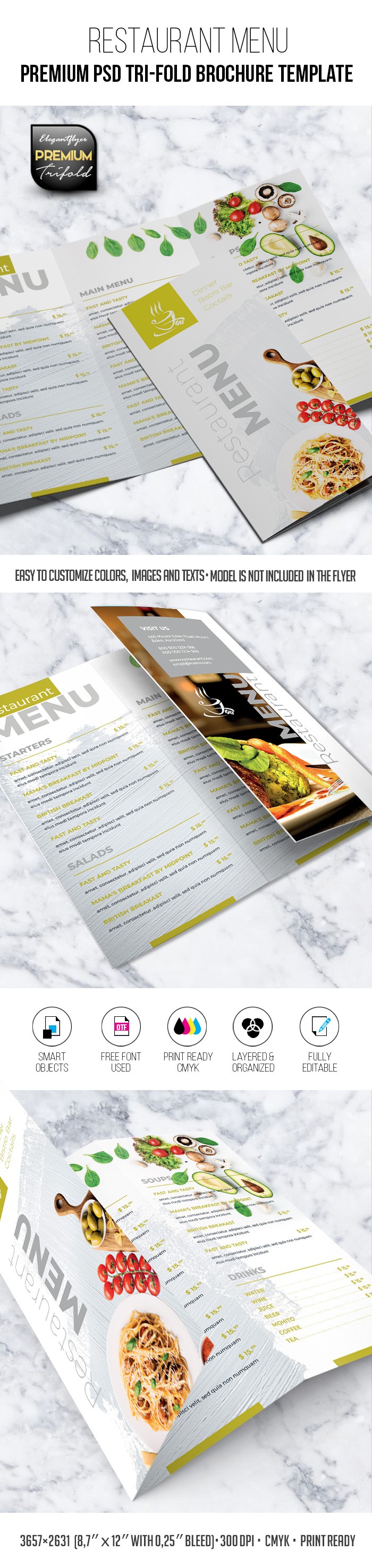 Restaurant Menu – Premium PSD Tri-Fold Brochure Template by ElegantFlyer