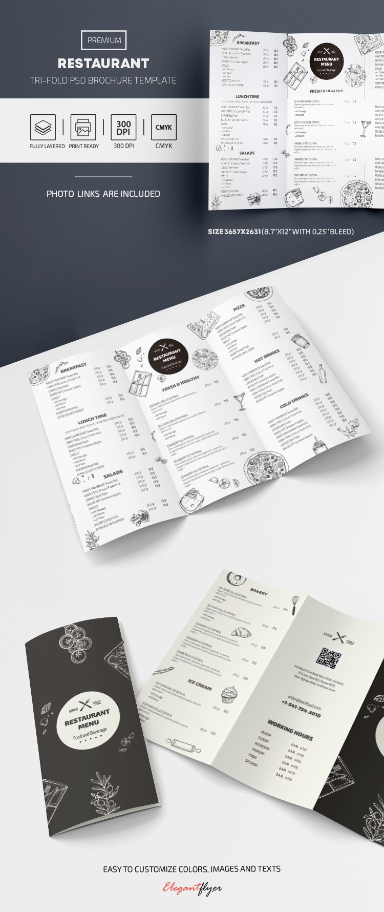 Restaurant elegant tri-fold menu by ElegantFlyer
