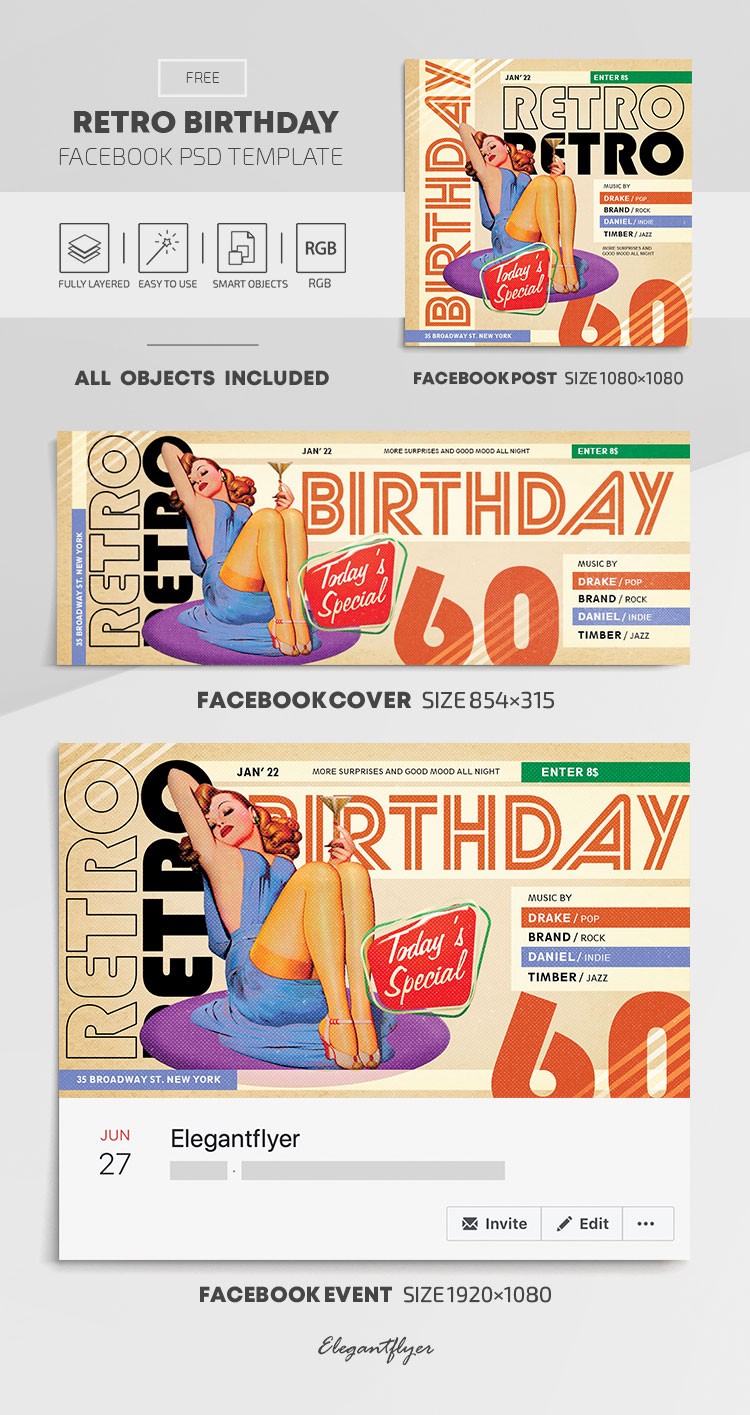 Retro Urodzinowe Facebook by ElegantFlyer