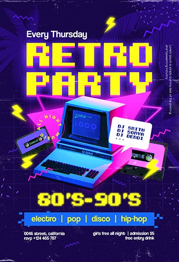 80s Retro Party Flyer Template for Throwback Retro Music Events