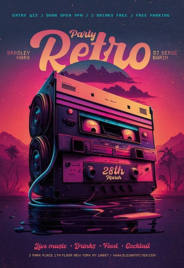 Retro Theme Music Party Flyer PSD