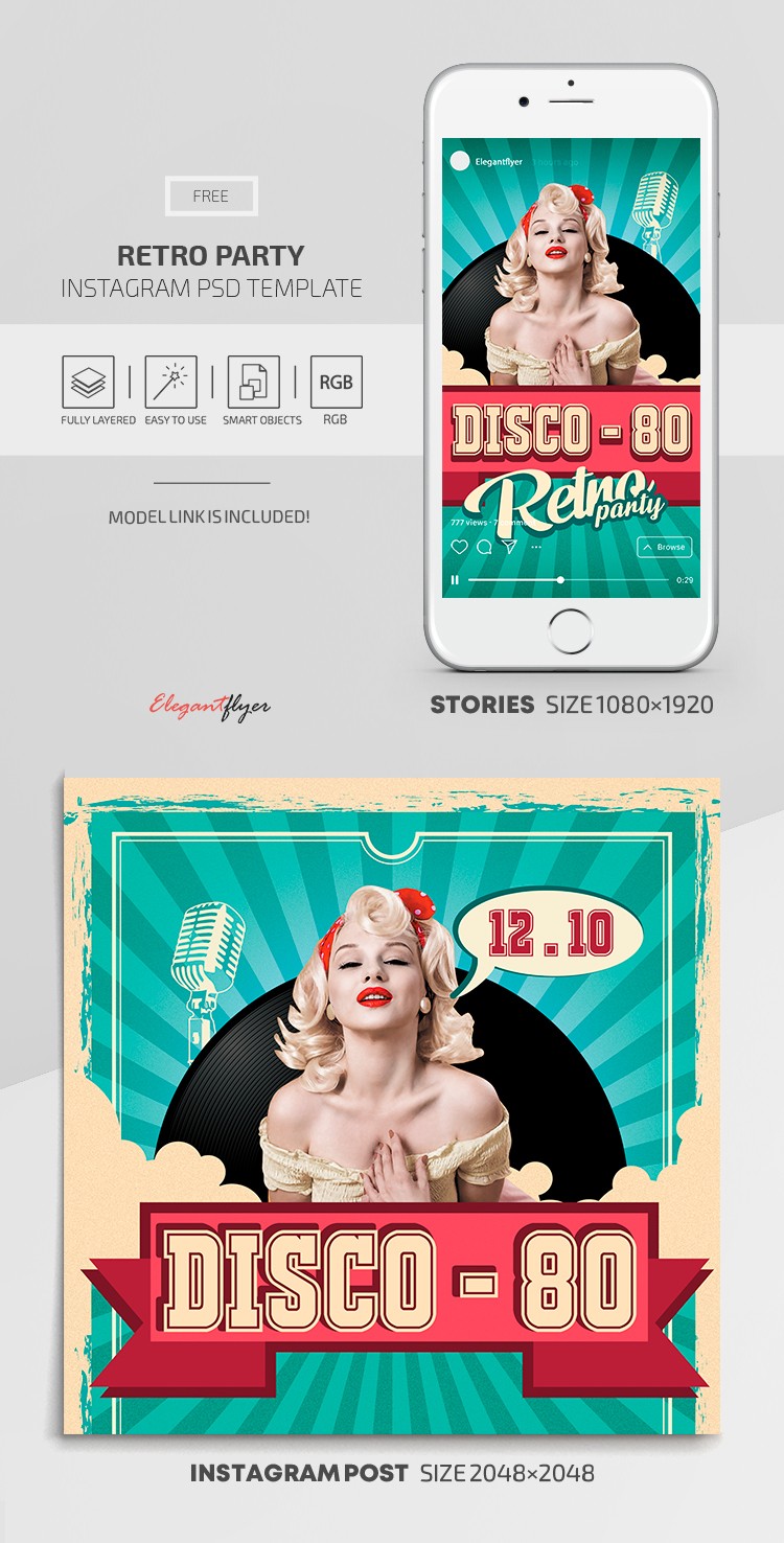 Green Vintage and Retro Retro Party Instagram Free Social Media Template PSD