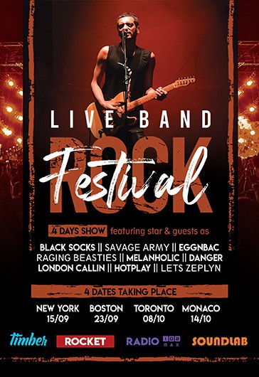 Live rock music show or concert or festival poster or flyer design