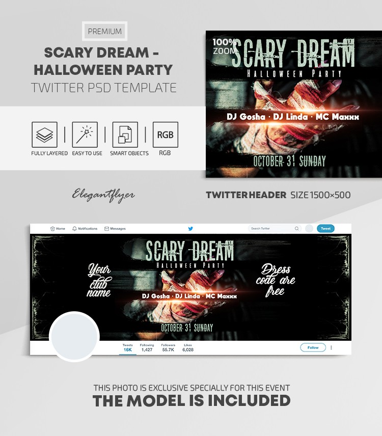 Scary Dream Halloween Party Twitter by ElegantFlyer