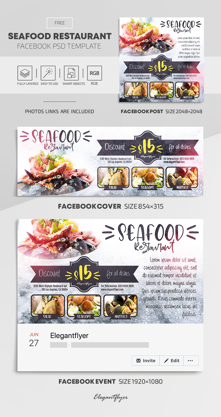 Restaurant de fruits de mer Facebook by ElegantFlyer