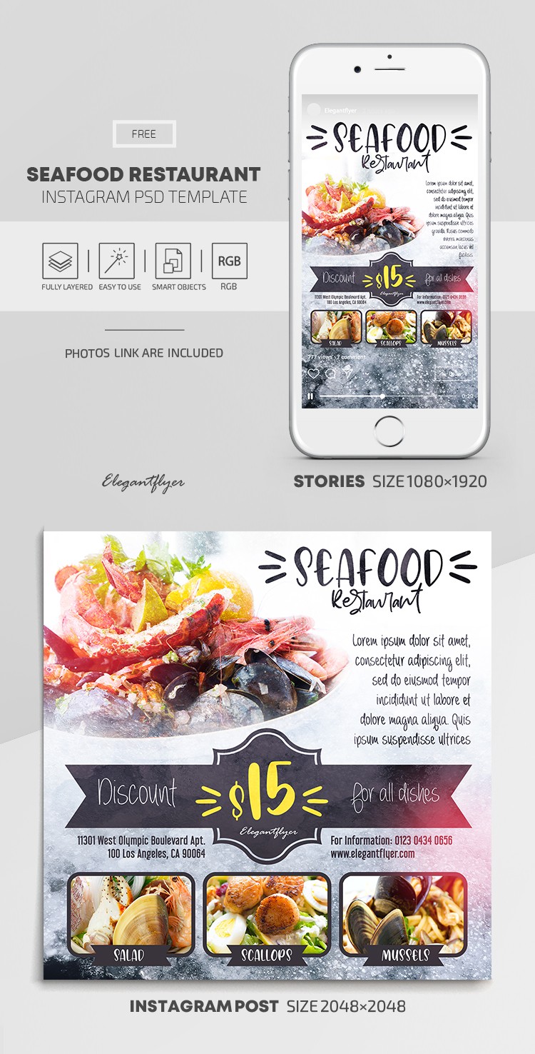 Seafood Restaurant Instagram by ElegantFlyer