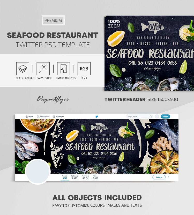 Seafood Restaurant Twitter by ElegantFlyer