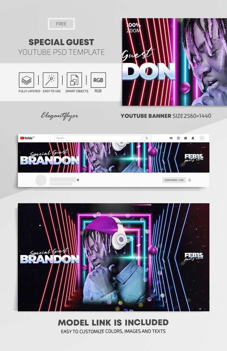 Black Modern Special Guest DJ Youtube Free Social Media Template PSD ...