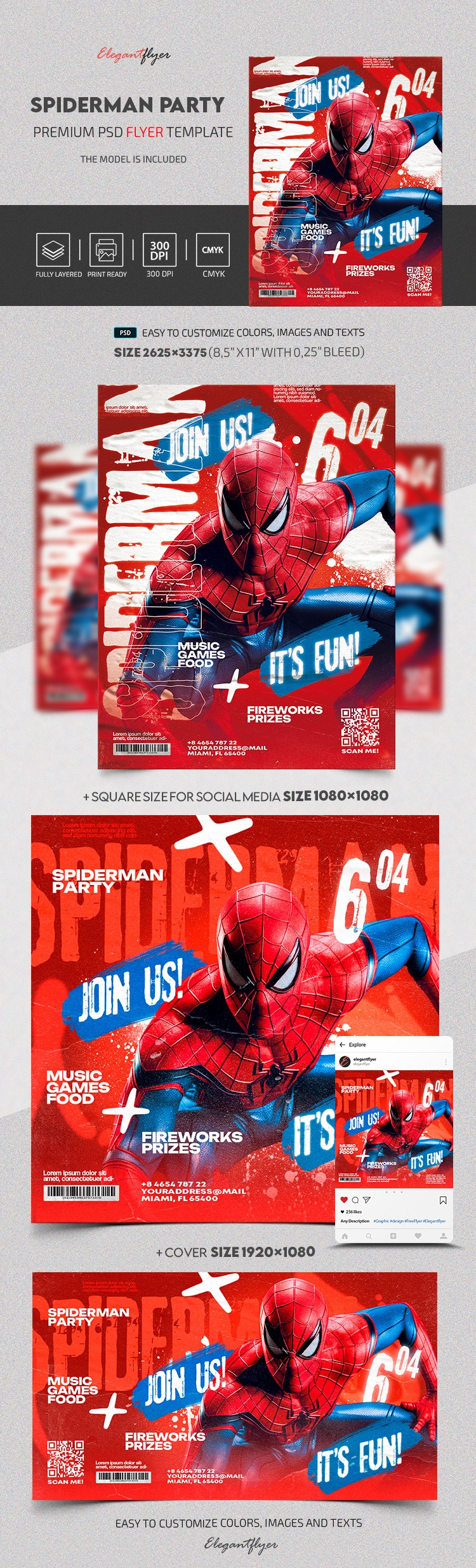 Red Grunge Spiderman Invitation Premium Invitation Template PSD