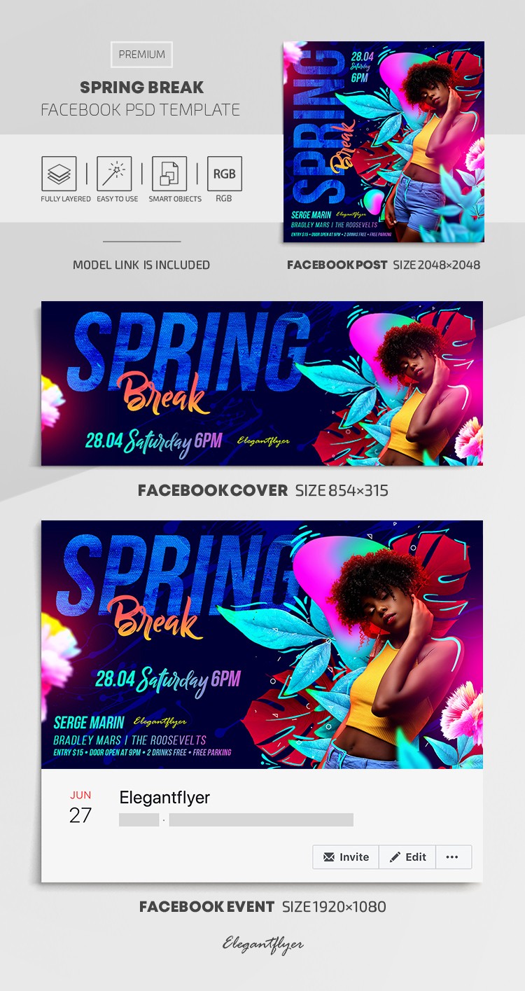 Yellow Colorful Spring Break Premium Social Media Template PSD