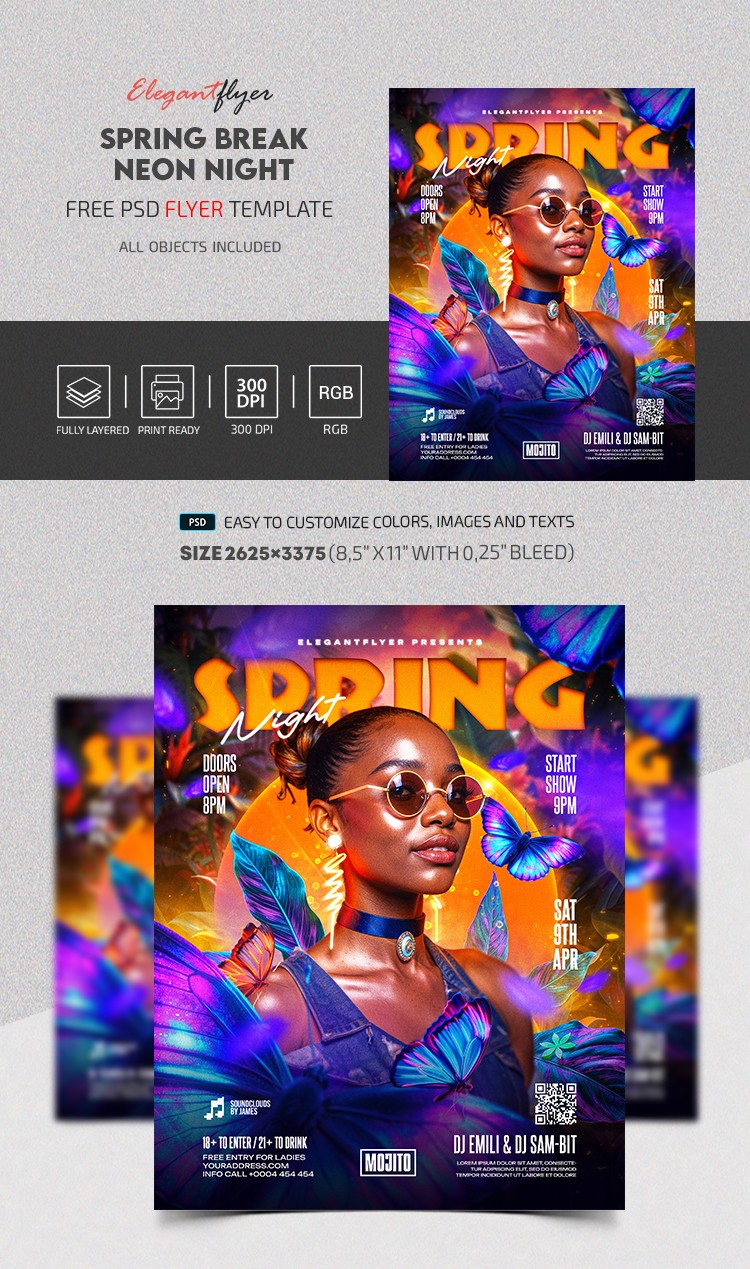 Spring Break Neon Night Flyer by ElegantFlyer