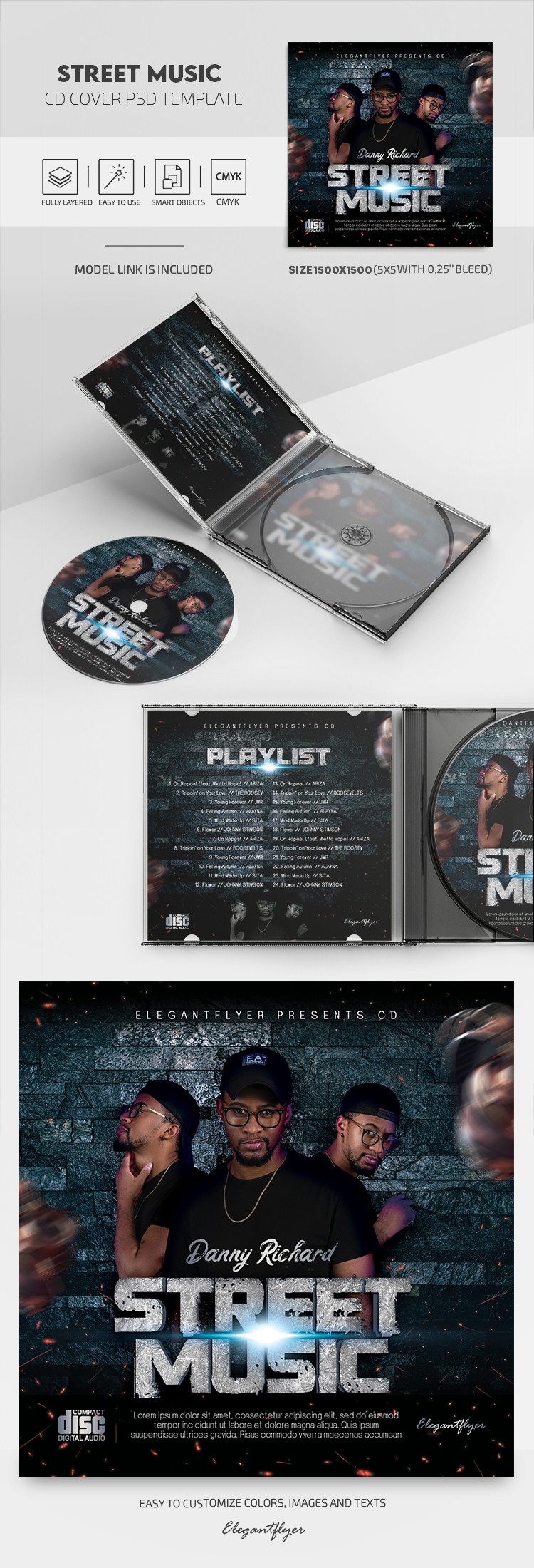 Música de rua - Modelo de capa de CD Premium PSD by ElegantFlyer