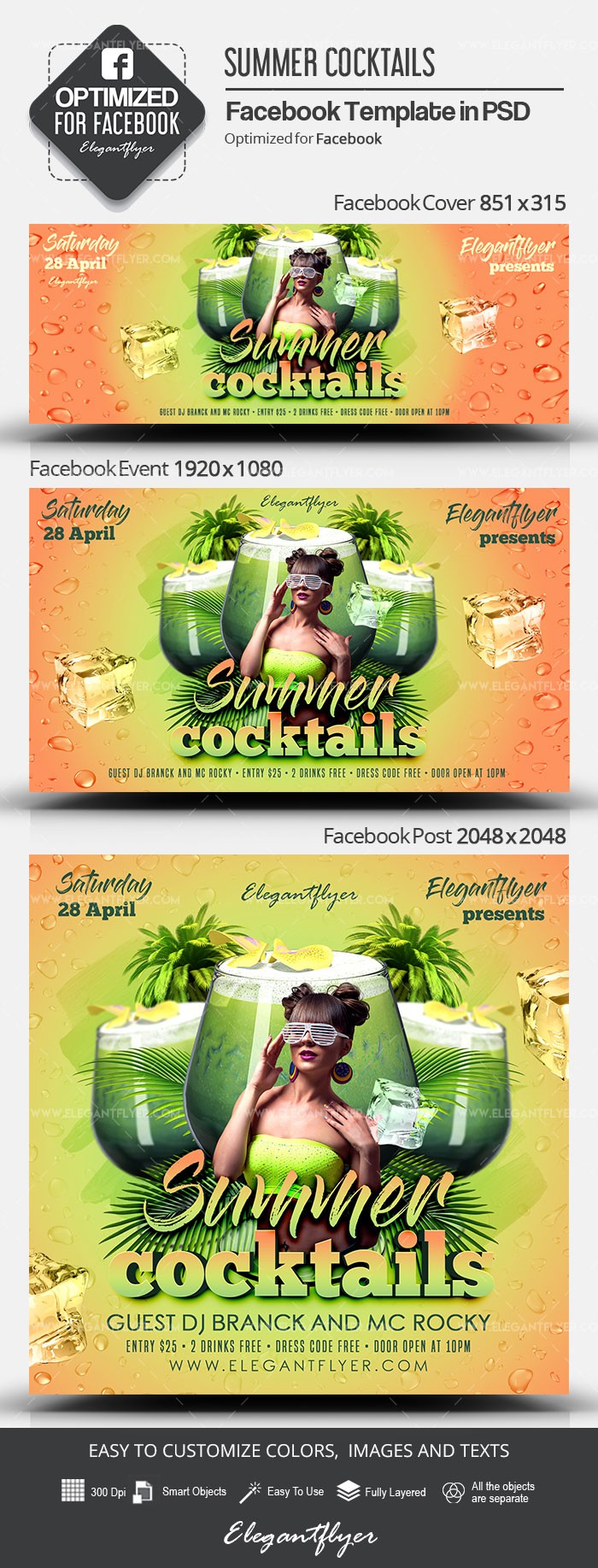 Cocktails d'été Facebook by ElegantFlyer