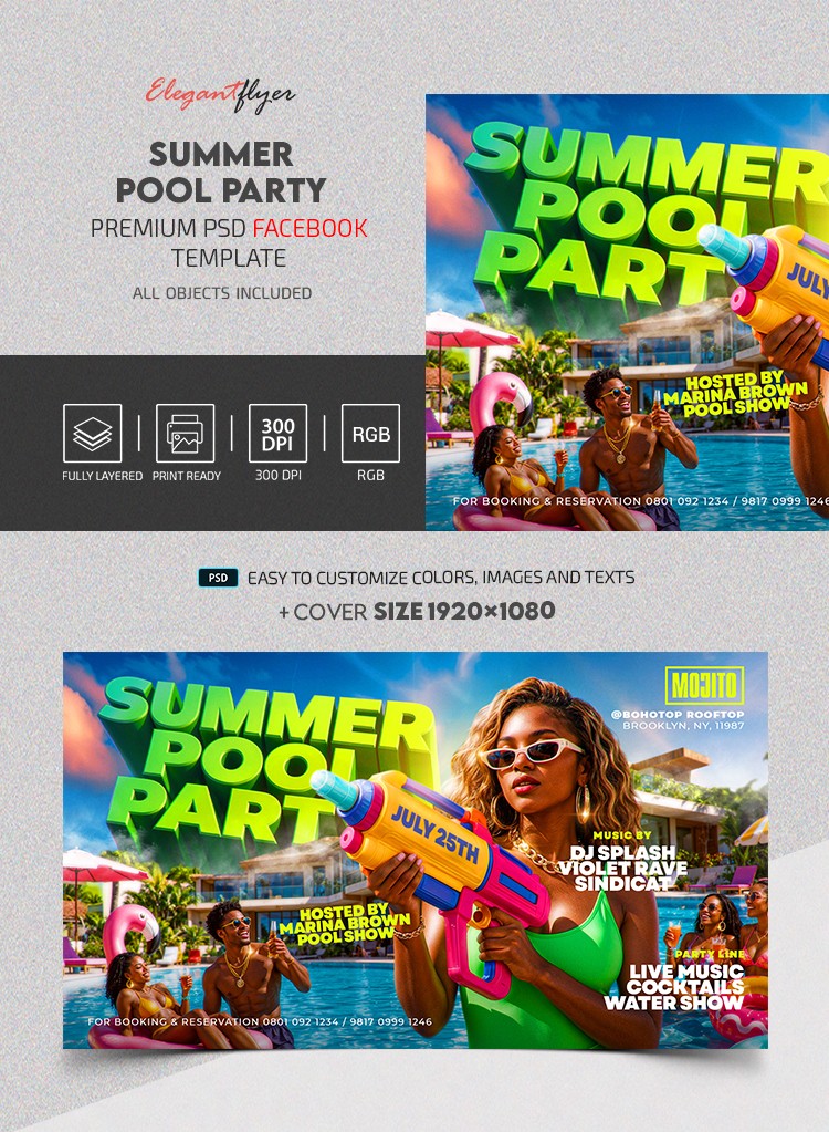 Summer Pool Party Facebook Post by ElegantFlyer