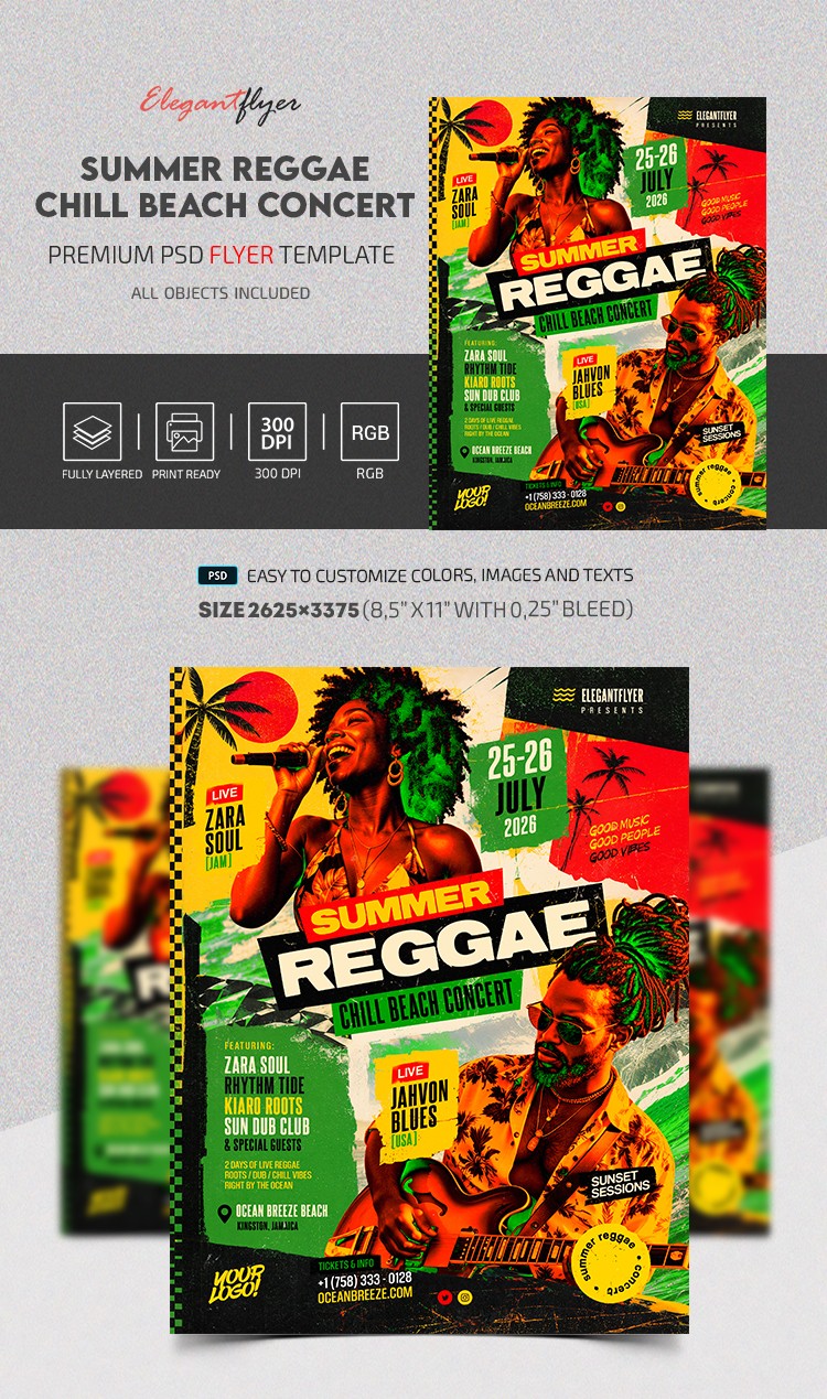 Summer Reggae & Chill Beach Concert Flyer by ElegantFlyer