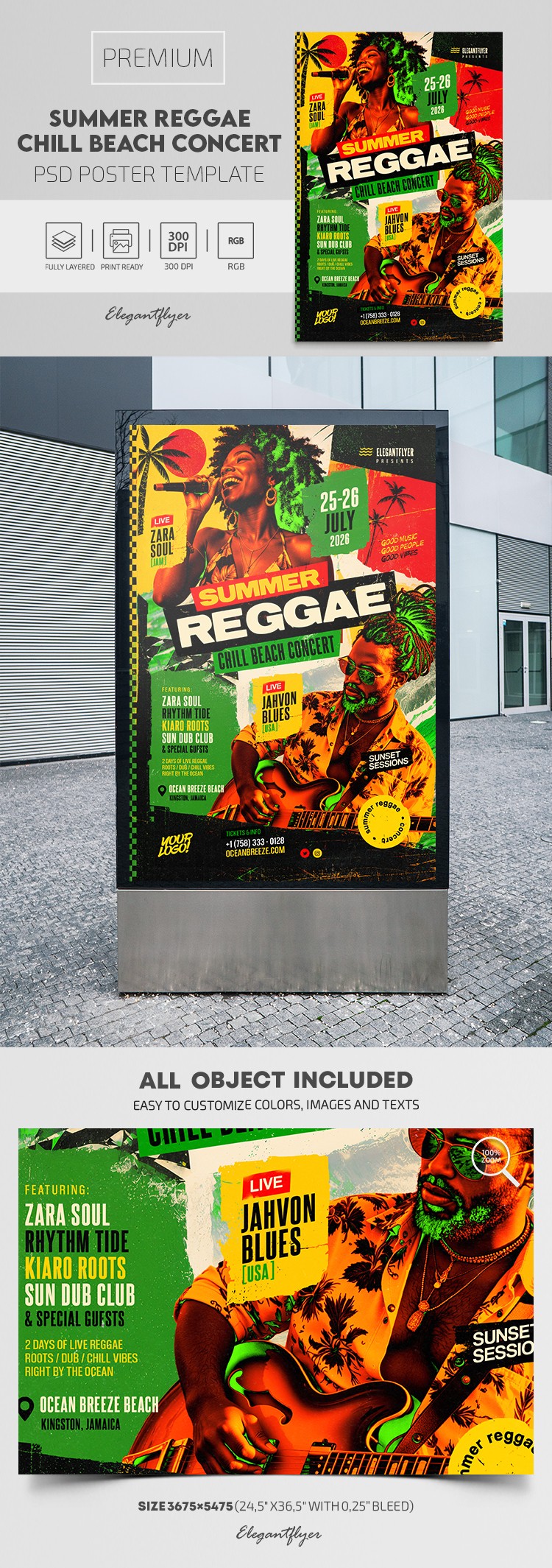 Summer Reggae & Chill Beach Concert Poster by ElegantFlyer