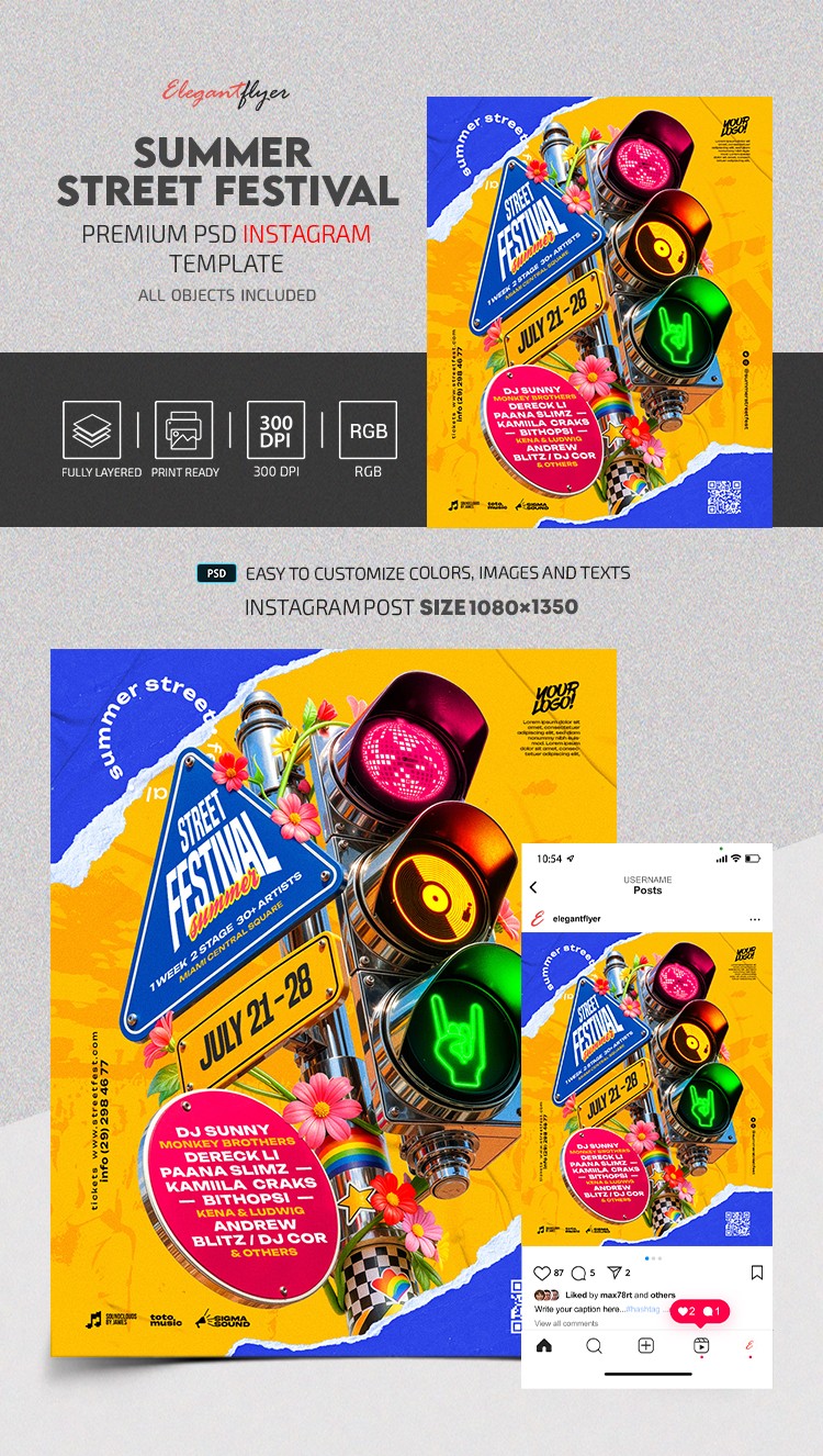 Summer Street Festivals Instagram Post by ElegantFlyer