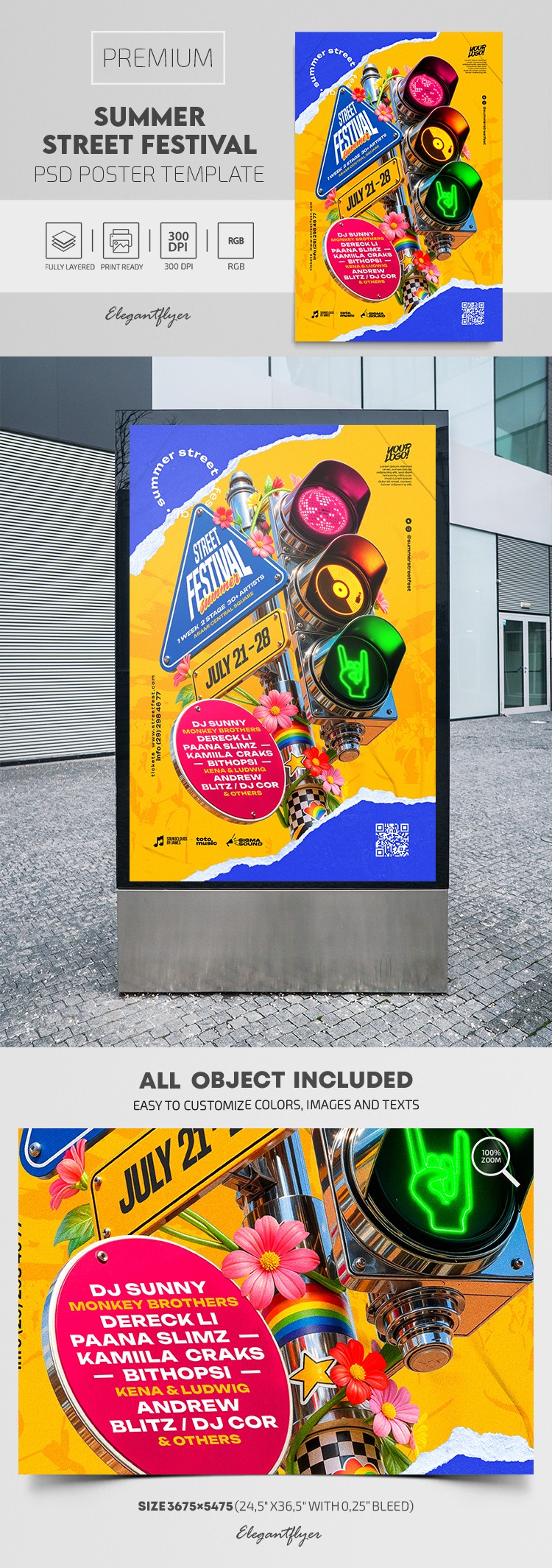 Summer Street Festivals Poster by ElegantFlyer