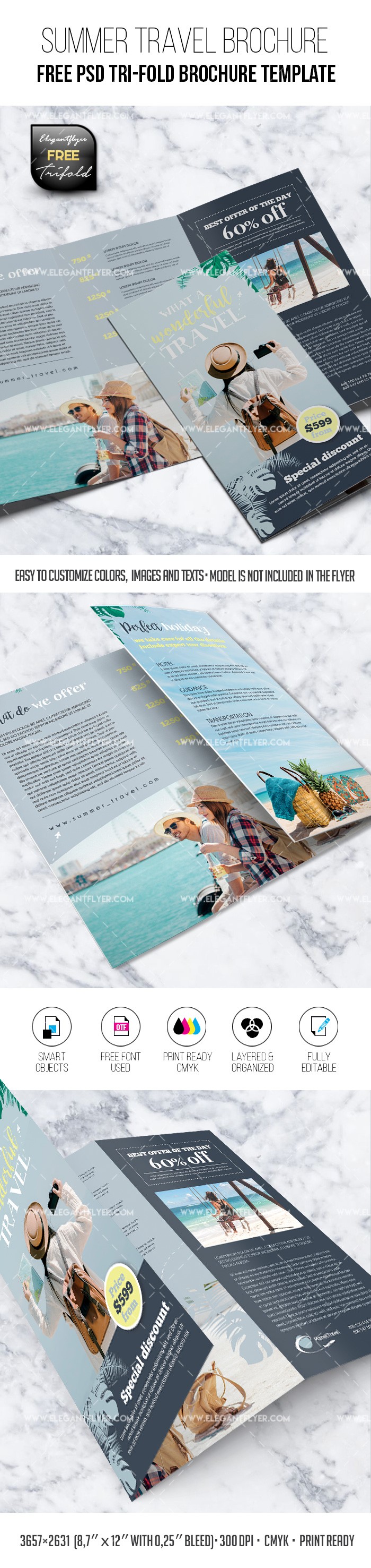 Summer Travel – Free PSD Tri-Fold Brochure Template by ElegantFlyer