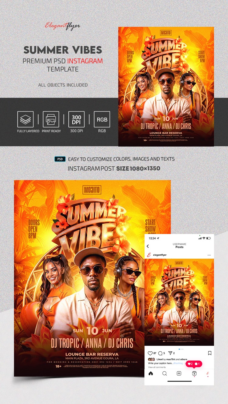 Publicação no Instagram da Festa Vibes de Verão by ElegantFlyer
