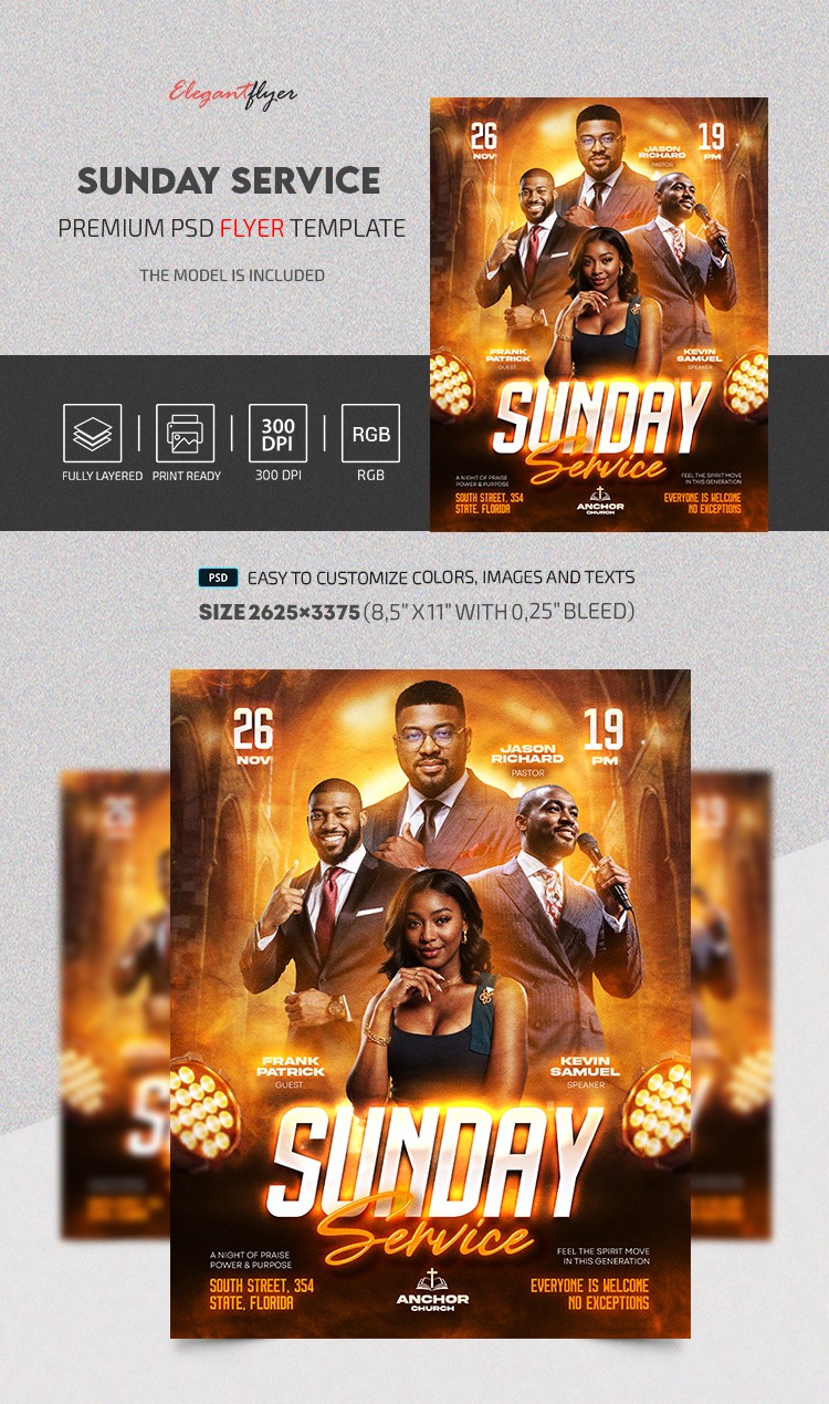 Folheto do Serviço da Igreja Domingo by ElegantFlyer