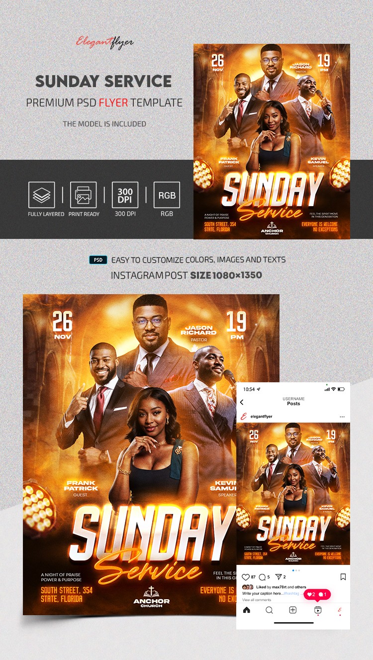 Domenica Servizio in Chiesa Instagram Post by ElegantFlyer