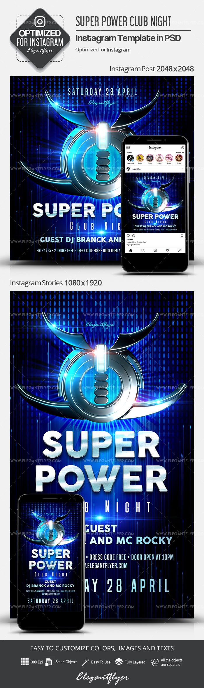 Super Power Club Night Instagram -> Super Power Klubowa Noc na Instagramie by ElegantFlyer