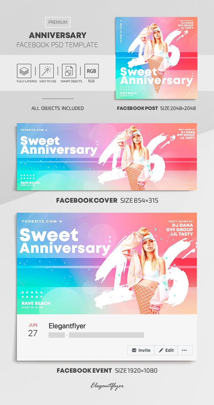 Sweet Anniversary Facebook by ElegantFlyer