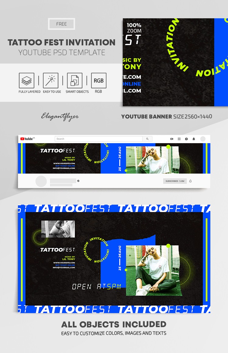 Invitación al Tattoo Fest en Youtube by ElegantFlyer