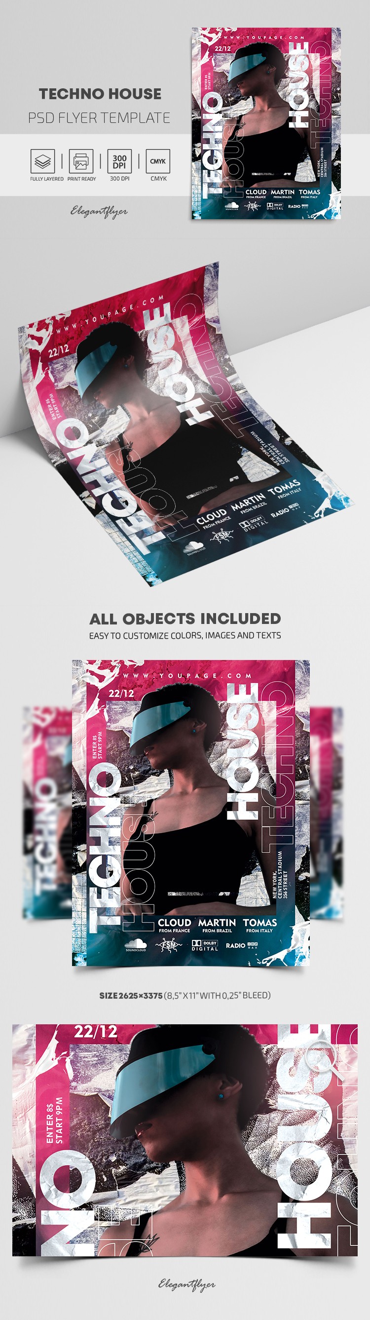 Plakat imprezy Techno House by ElegantFlyer