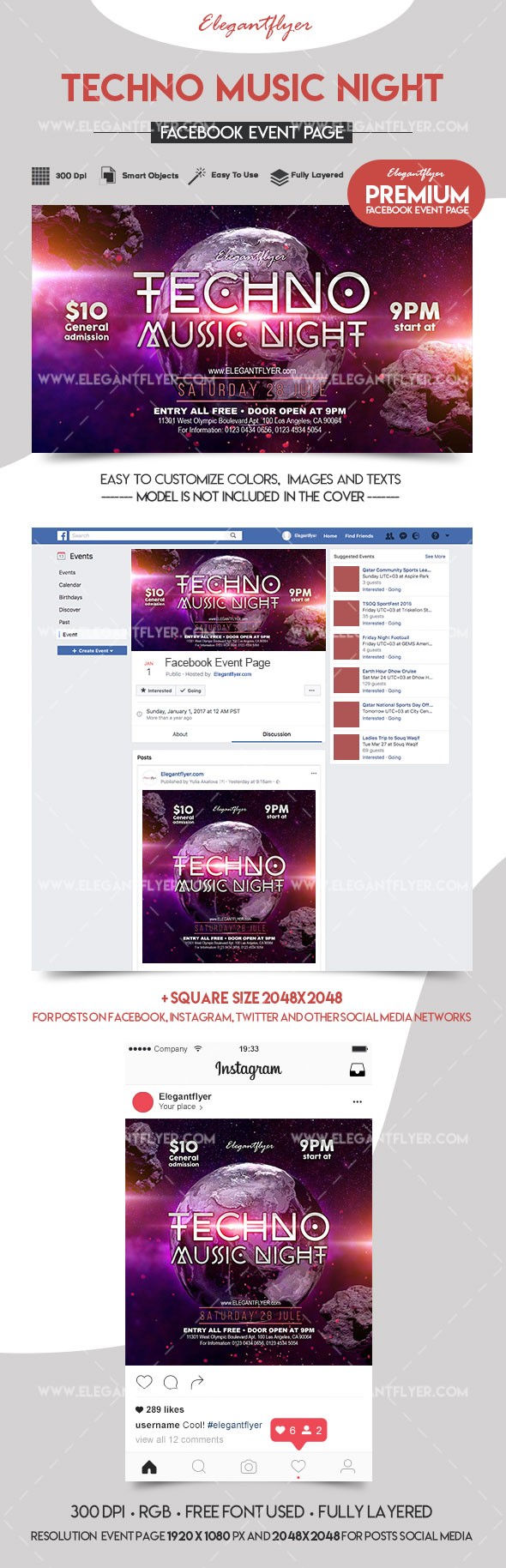 Techno Music Night Facebook by ElegantFlyer