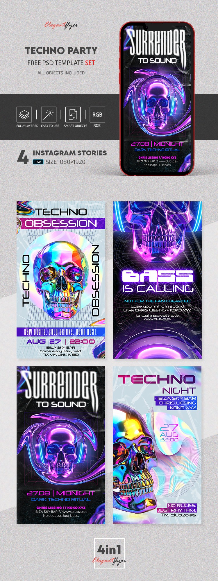 Histoires Instagram de soirée Techno by ElegantFlyer