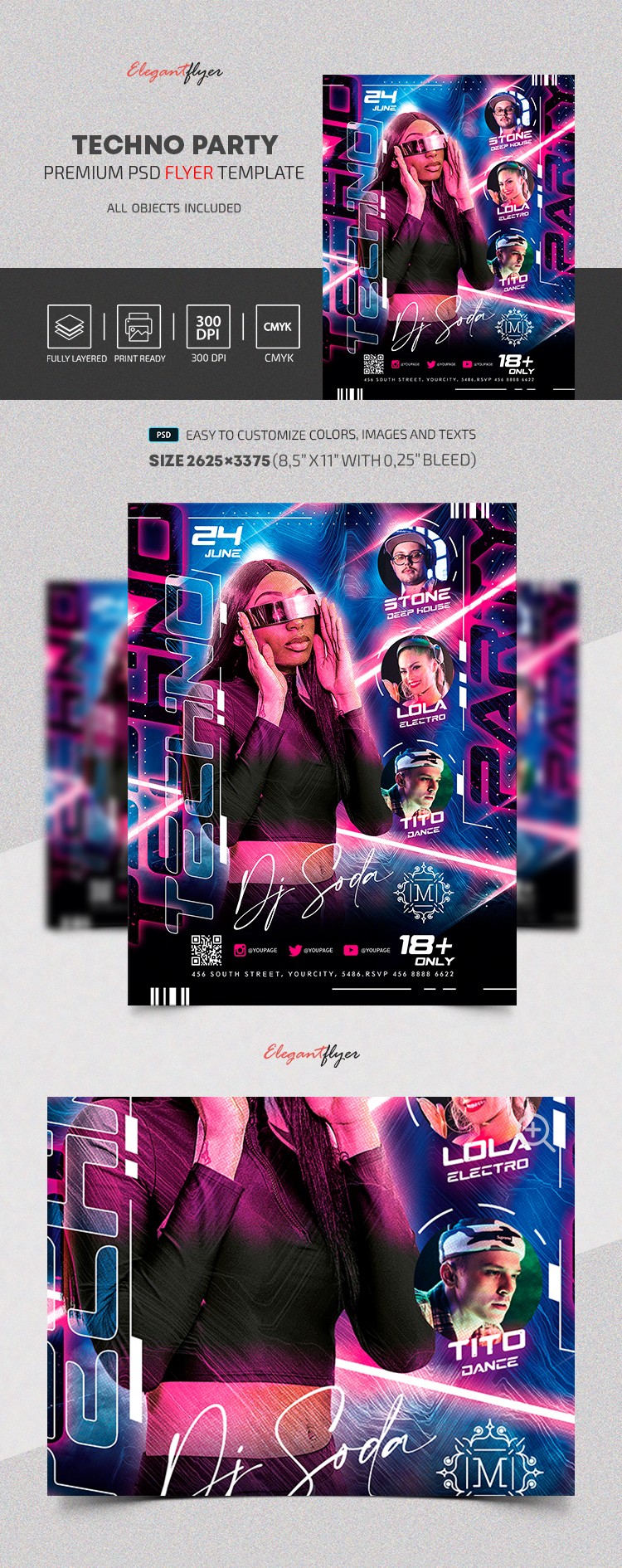 Plakat na imprezę techno by ElegantFlyer