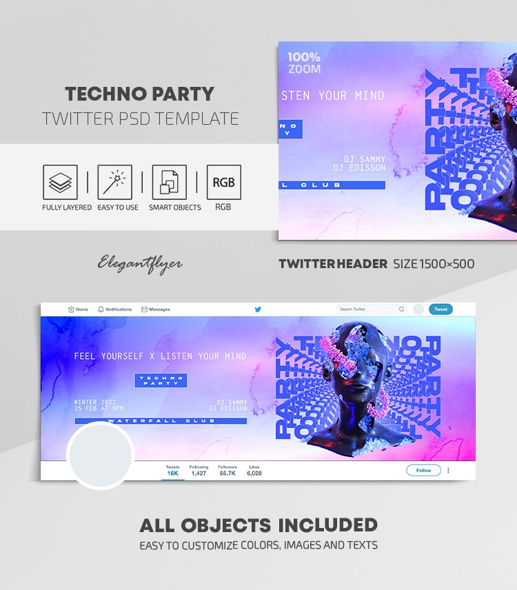 Techno Party Twitter by ElegantFlyer