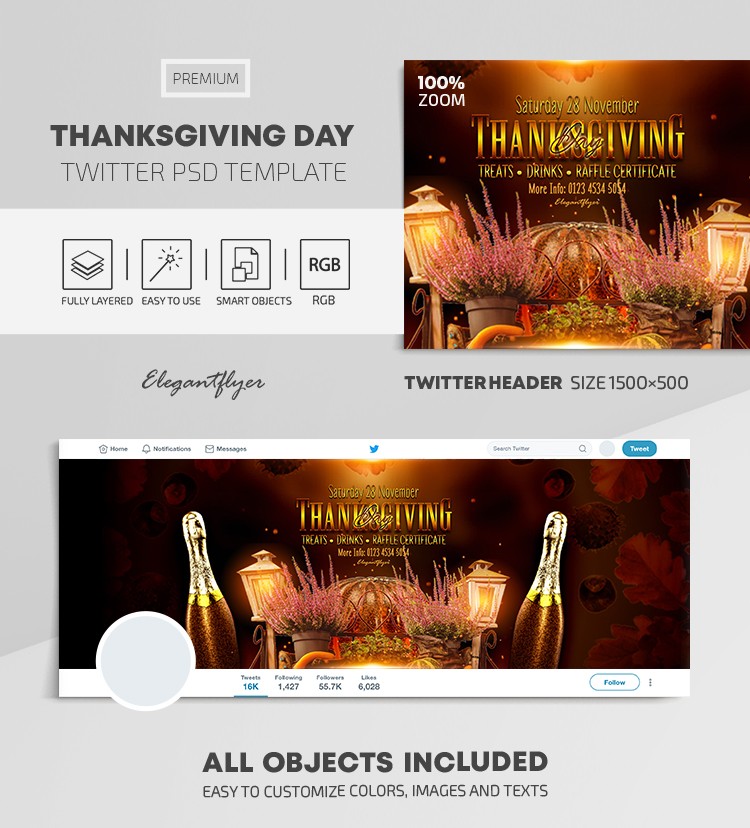 Thanksgiving Day Twitter Header: Dankbare Erntedank Twitter-Kopfzeile. by ElegantFlyer