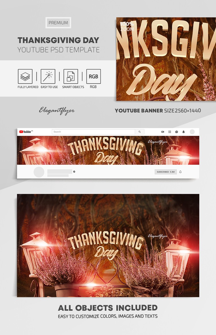 Día de Acción de Gracias Youtube by ElegantFlyer