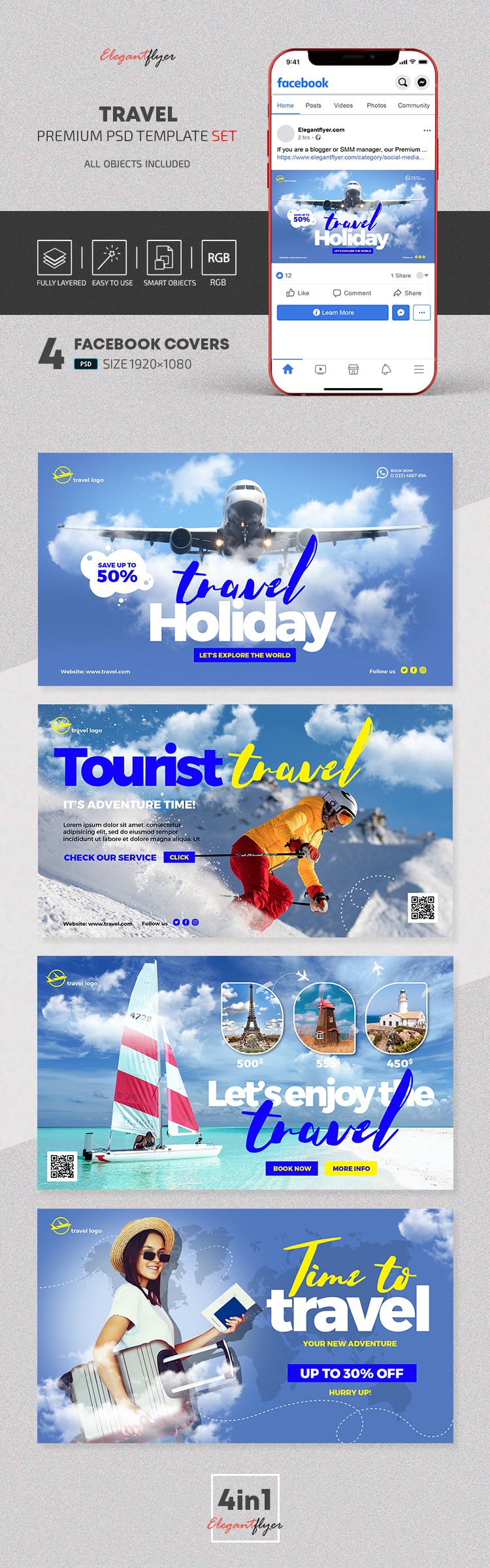Travel - Facebook Cover Templates Set in PSD by ElegantFlyer